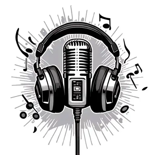 Dj Headphones With Old School Microphone Surrounded By Musical