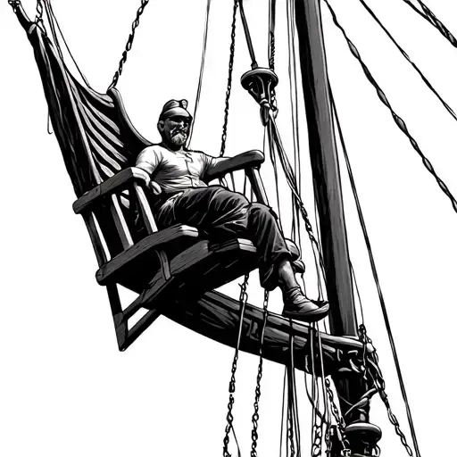 Man On Top Of Yacht Mast In A Bosuns Chair
