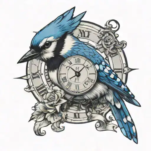 Bluejay With Clock Hands Pointing
