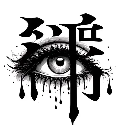 An Eye Who Is Crying And The Tears Write The Japanese Kanji Yami