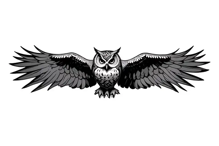 Owl Stretching Its Wings Spread Wide