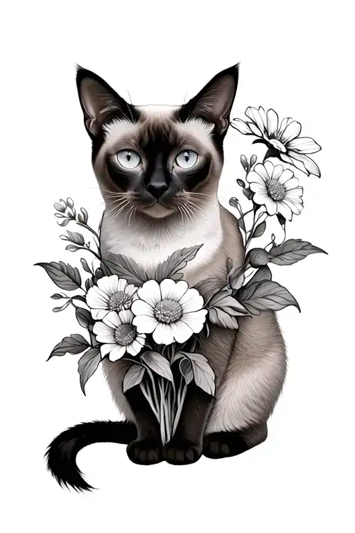 Siamese Cat Growing Flowers From Fur