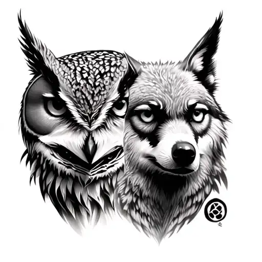Owl Wolf And Cardinal Portrait