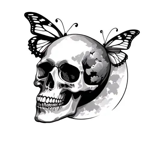 Skull And Butterfly And Moon