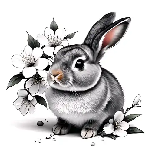 Rabbit And Cherry Blossom Flower Blooming