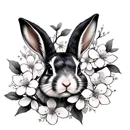Rabbit Head And Cherry Blossom Flower Blooming