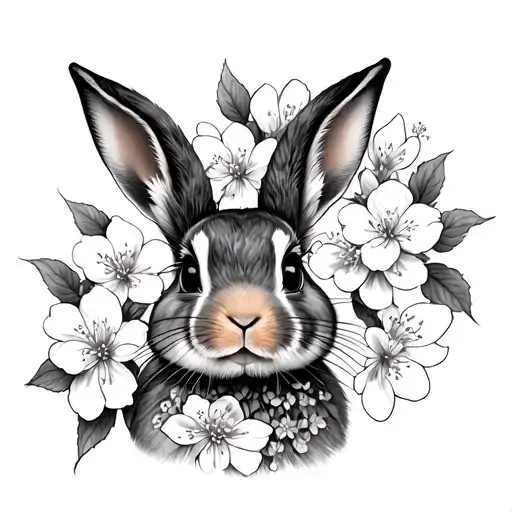 Rabbit Head And Cherry Blossom Flower Blooming