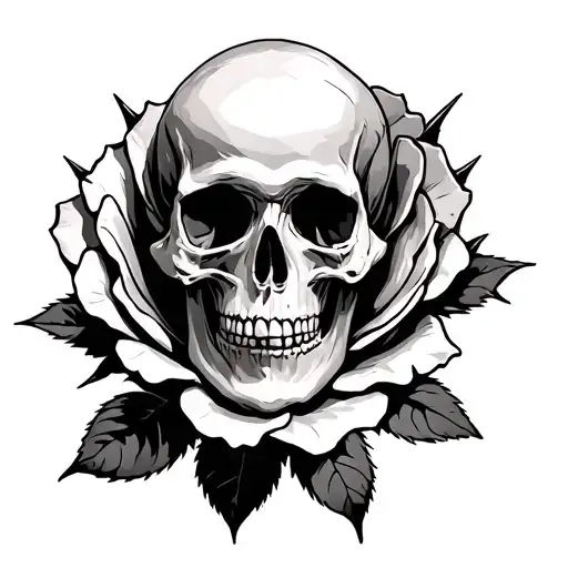 Skull Inside A Rose With Thorns