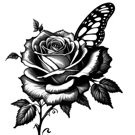 Butterfly On Top Of Rose Intertwined Representing