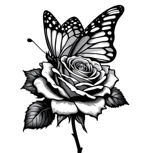 Butterfly On Top Of Rose Intertwined Representing