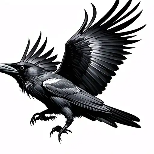 Raven Flying Across