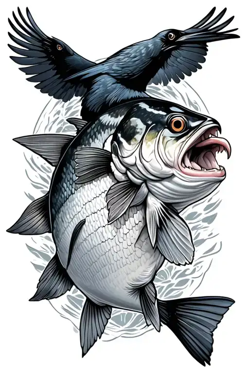 Large Mouth Bass With Crows As Marking