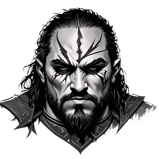 Face Of A Warrior With A Scar In The Left Eye From Top