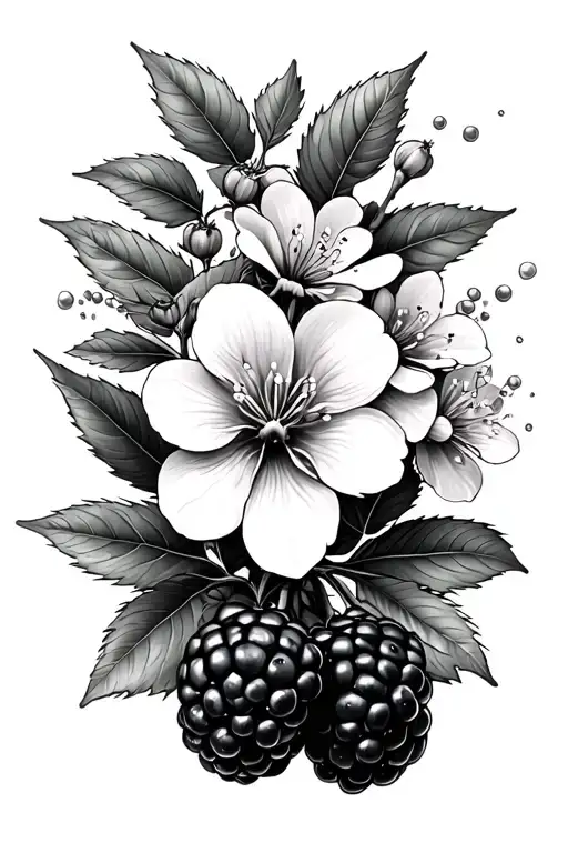 Blackberry Branch With Flowers