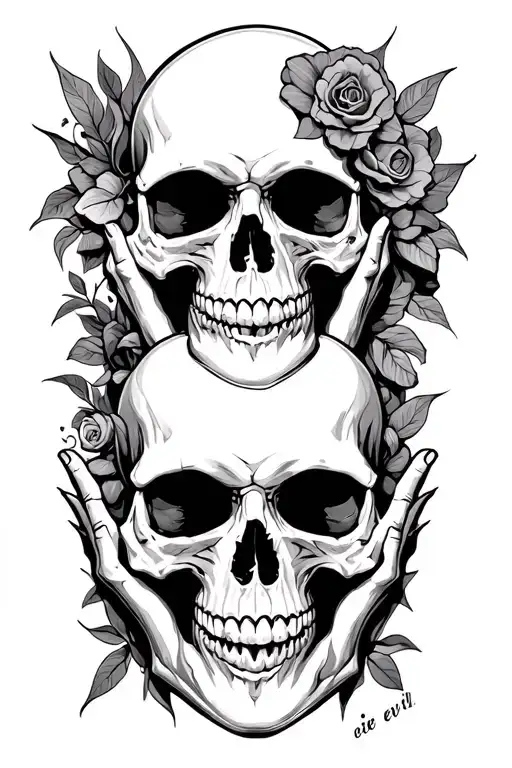 Hear No Evil Speak No Evil See No Evil Skull Half Sleeve