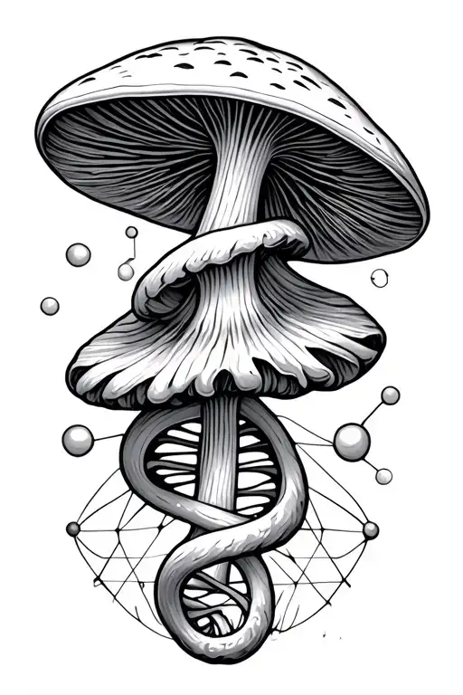 Psilocybin Molecule With Double Helix And Geometric Lines