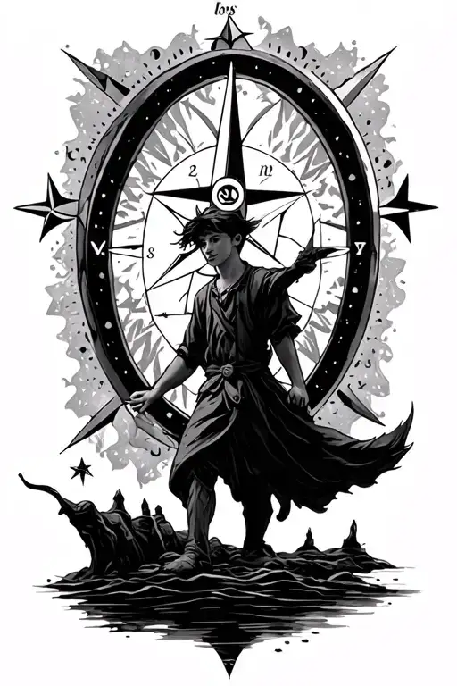 Peter Pan With Geometric Compass And Stars