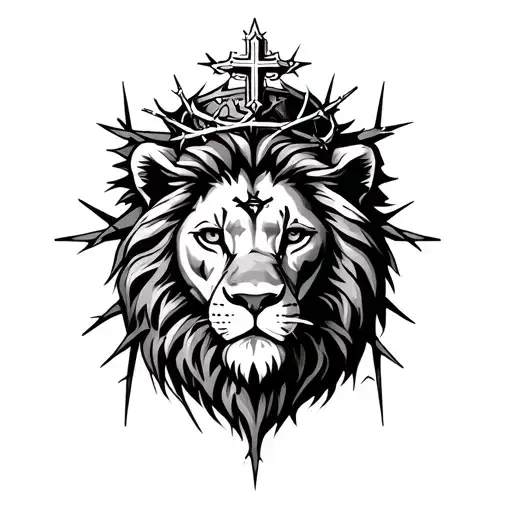 Lion Of Judah With A Cross In His Eye And A Crown Of Thorns