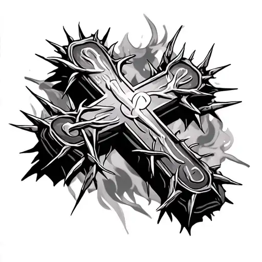 Orthodox Cross Wrapped With Thorns With A Holy Looking Background Also With Smoke In The Background