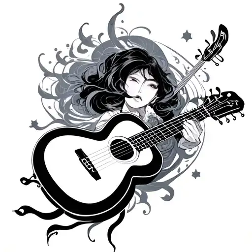 Japanese Style Music Tattoo Design Combining