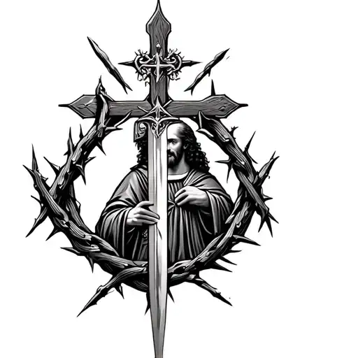 Orthodox Cross Wrapped With Thorns With King Baldwin Iv Holding A Sword