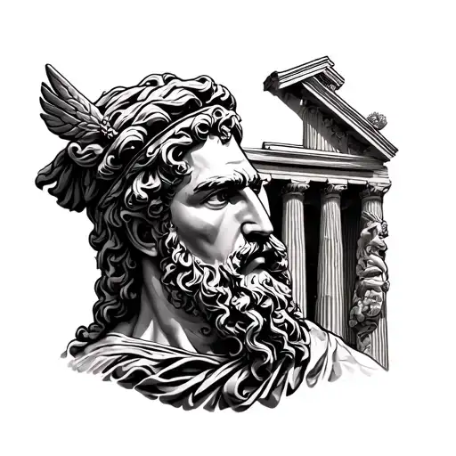 Greek God And Greek Temple