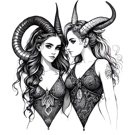 Capricorn And Gemini Girl Dress Sketch Style Illustration