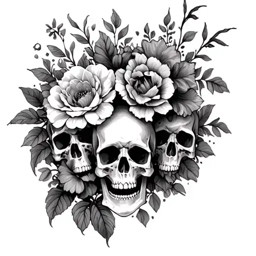 Gothic Field Of Bones Skulls And Flowers
