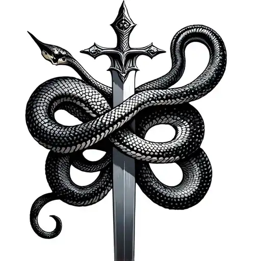 Sworw Cross With Snake Wrapped