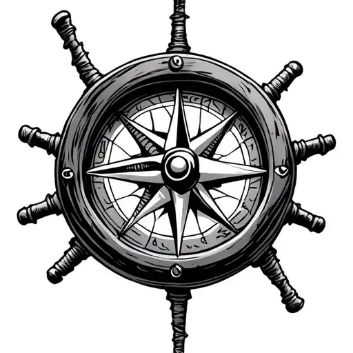 Pirate Compass Merged With A Galleon Wheel Surrounded