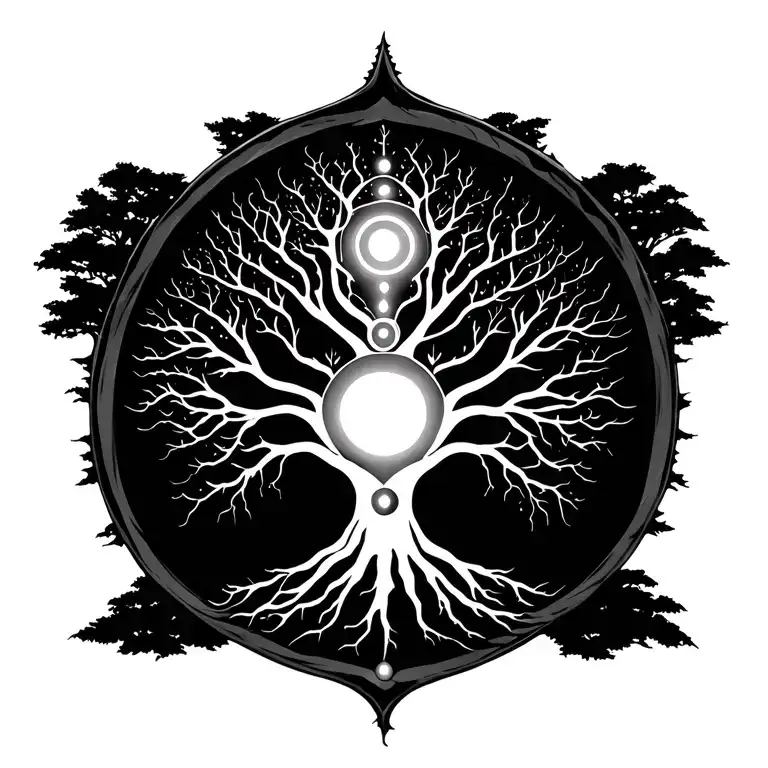 Tree Of Life With Energy Nodes Chakras Radiating Light