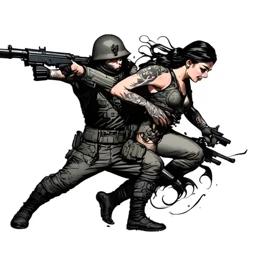 Soldier Fighting Qween Beside Him