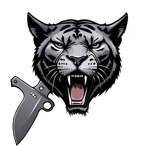 Old School Severed Panthers Head With Knife Through It On The Top