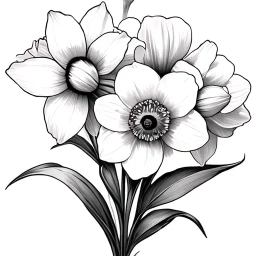 Daffodil And Poppy Flowers Intertwined