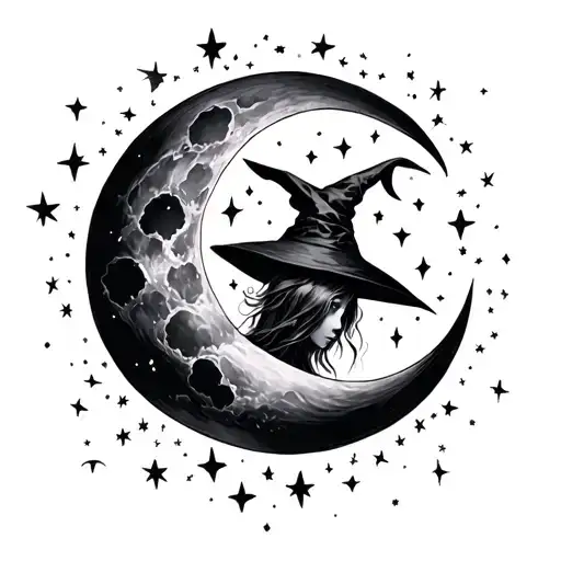 The Moon And The Stars Forming A Witch