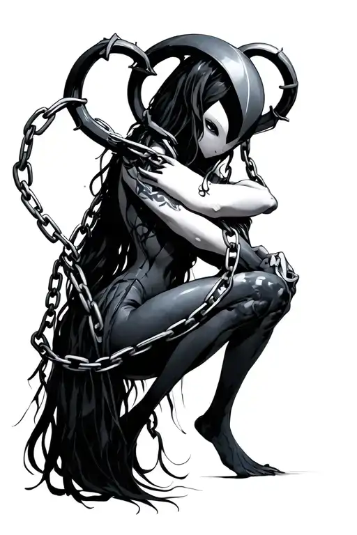 Hollow Knight And Pure Vessel In Chains Wrapped Arms Around Herself