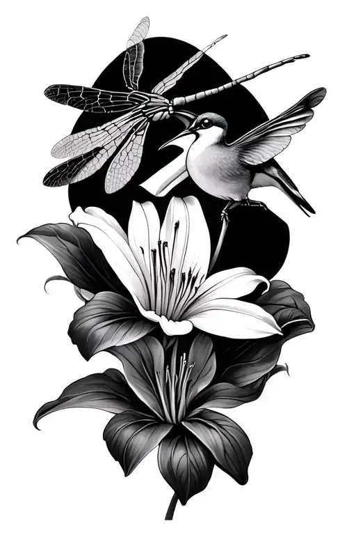 Dragonfly Humingbird Tiger Lily Flower