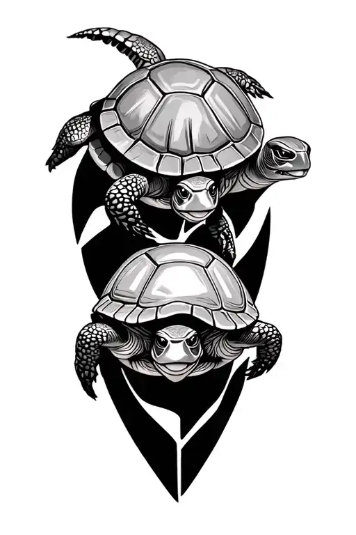 Two Turtles One Following The Other