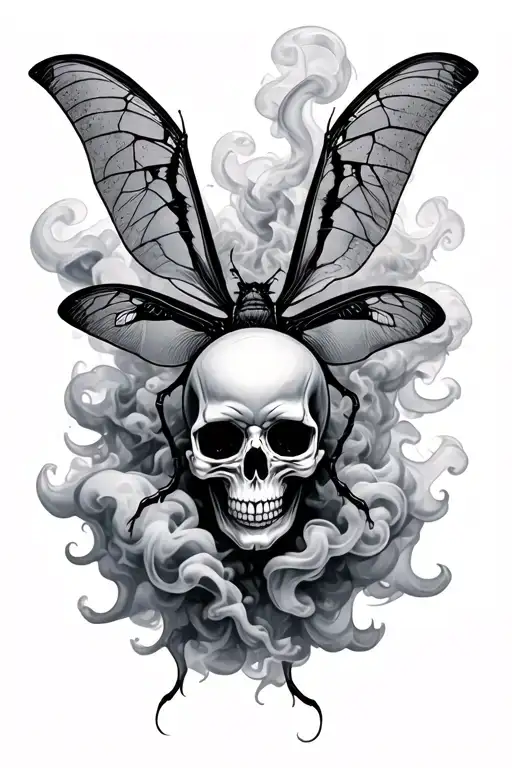 Skull Moth Surrounded By Smoke