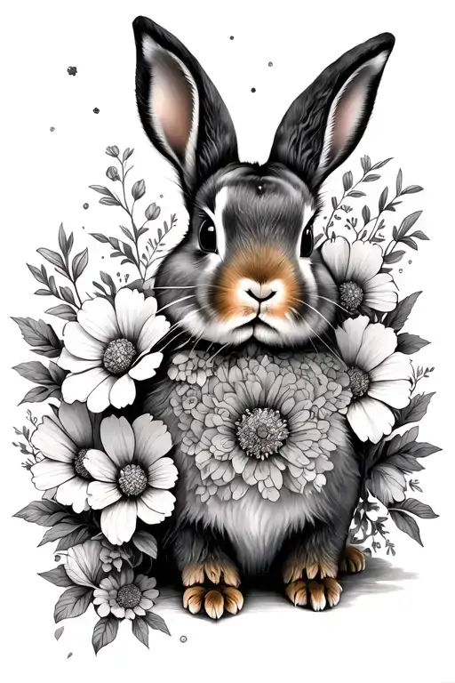 Bunny With Cosmos Flowers