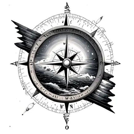 A Compass Surrounded By A Solar System Overlooking An Ocean