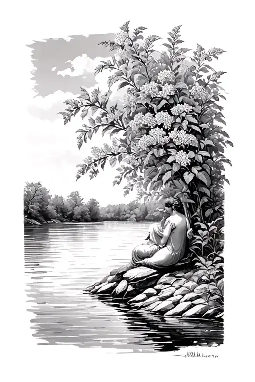 Washington Lilacs Sitting On The Bank Of A River Facing The River