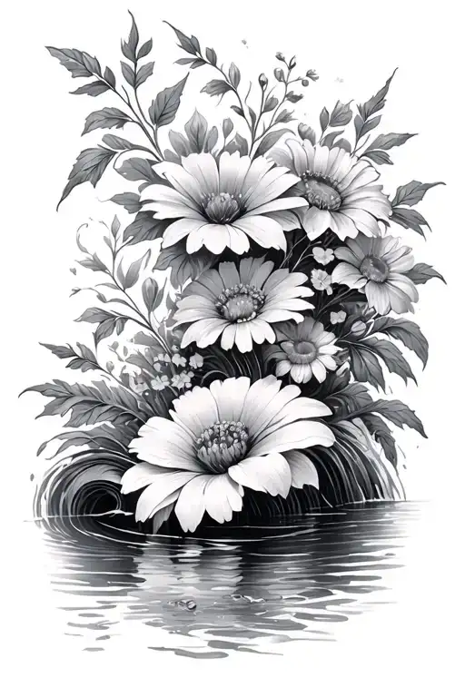 Long River Flowing With Different Flowers Intertwined Along The Bank