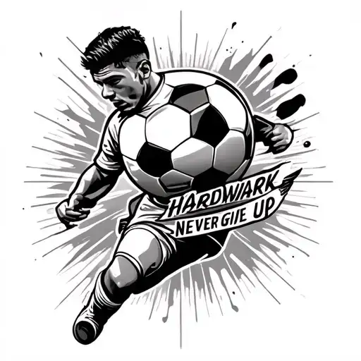 Create A Tattoo Which Represents Hardwork Never Give Up And Some Elements Of Soccer