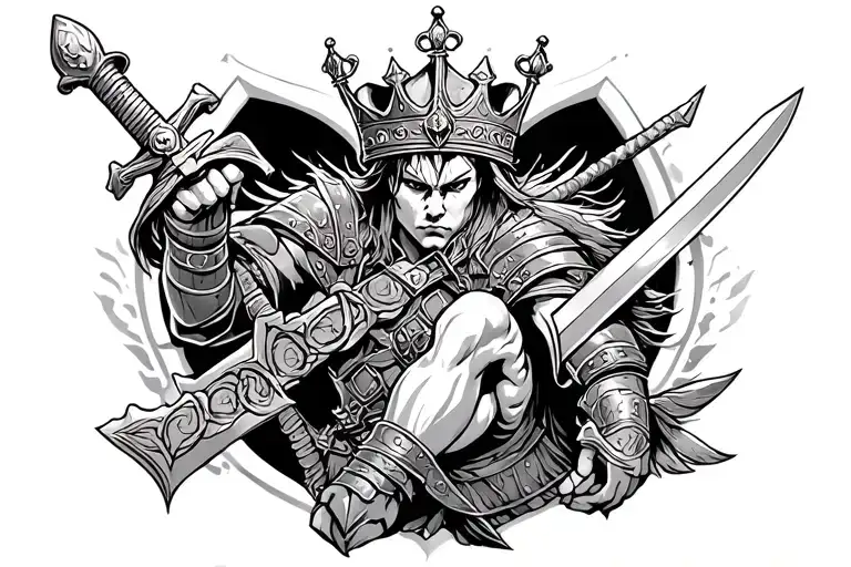 Warrior And A Crown On 1 Knee And A Sword