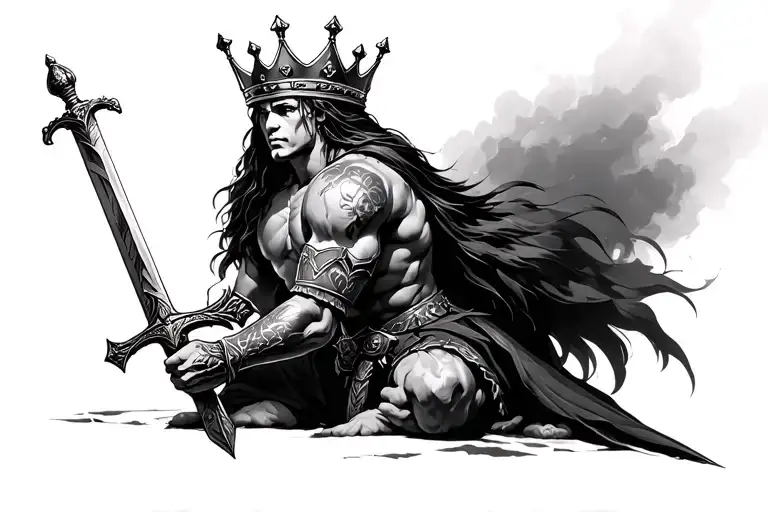 Warrior And A Crown On 1 Knee And A Sword