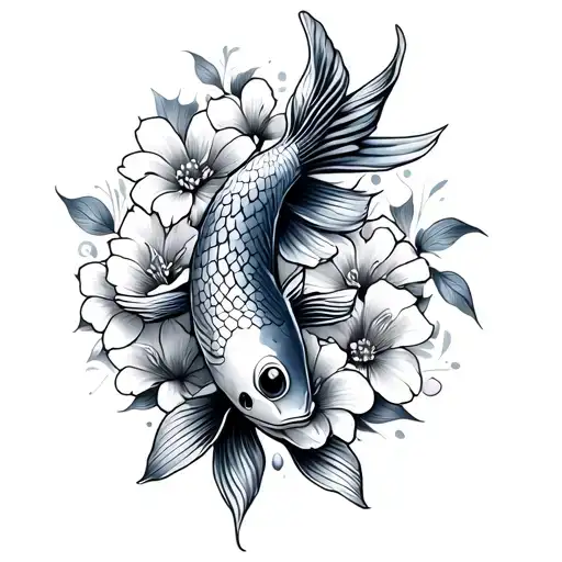 Koi Fish With Flowers