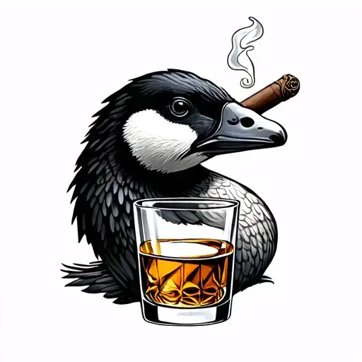 Goose Smoking Cigar And Drinking Whiskey Glass