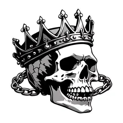 Black And White Skull With Chain Around Crown Cracking Skull