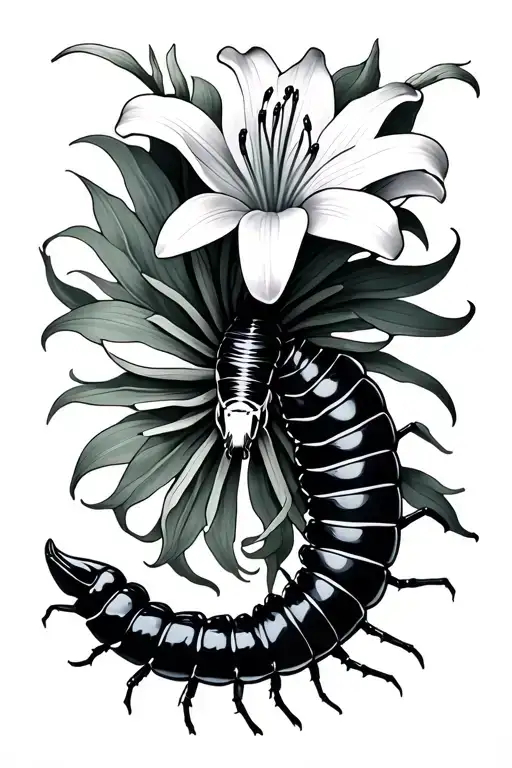 Centipede With Spider Lily Flower